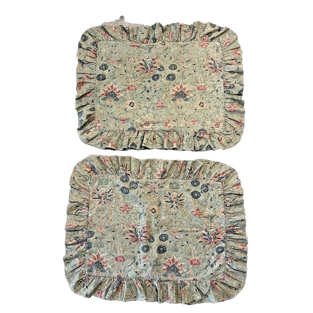 Vtg Pr Ralph Lauren Isabella Stnd Pillow‎ Sham Cotton Linen Ruffle Green Floral